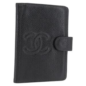 CHANEL Day Planner Cover Caviar Skin Black Gold CC Auth 162550